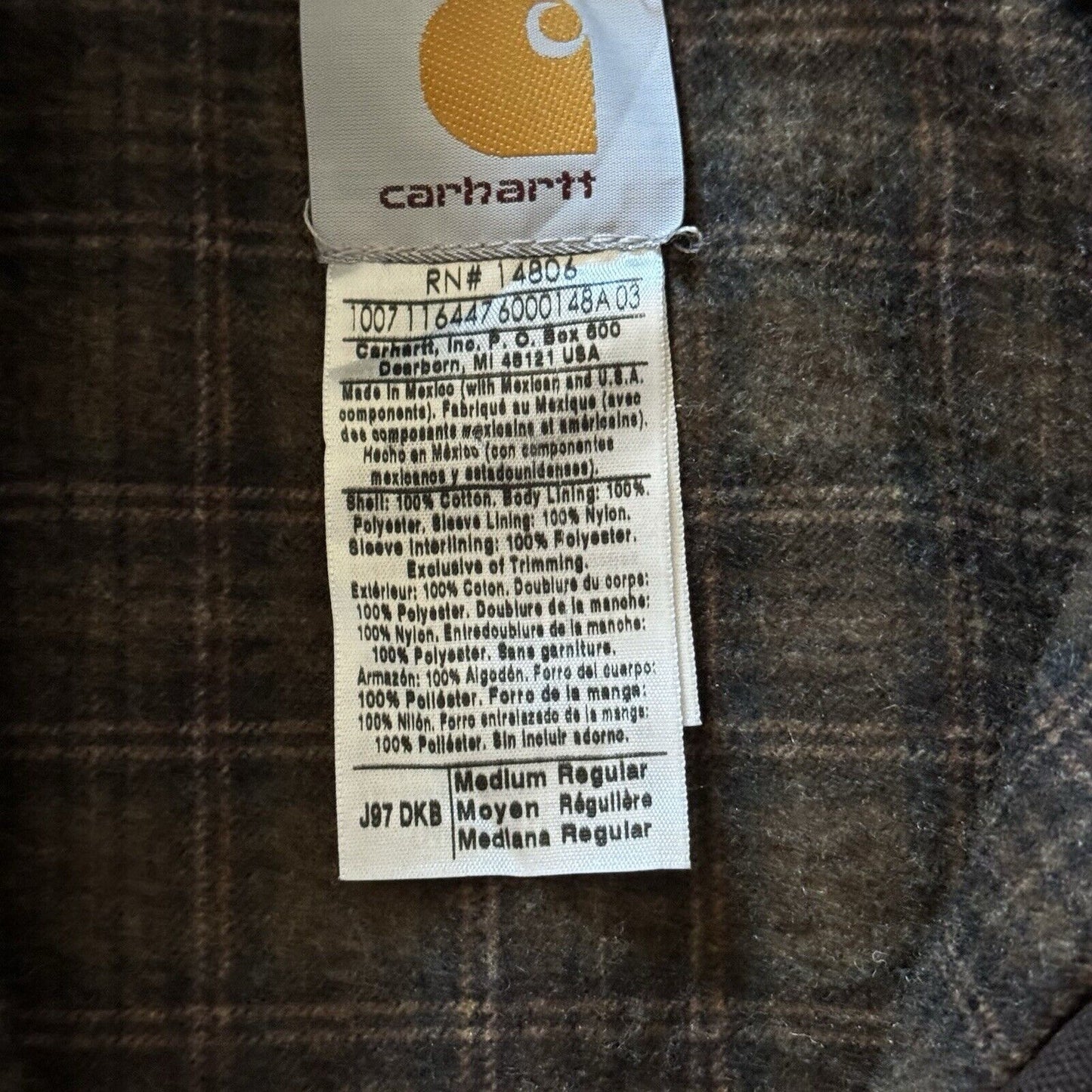 Carhartt Detroit Jacket Blanket Lined Mens Size MEDIUM  J97 DKB Dark Brown