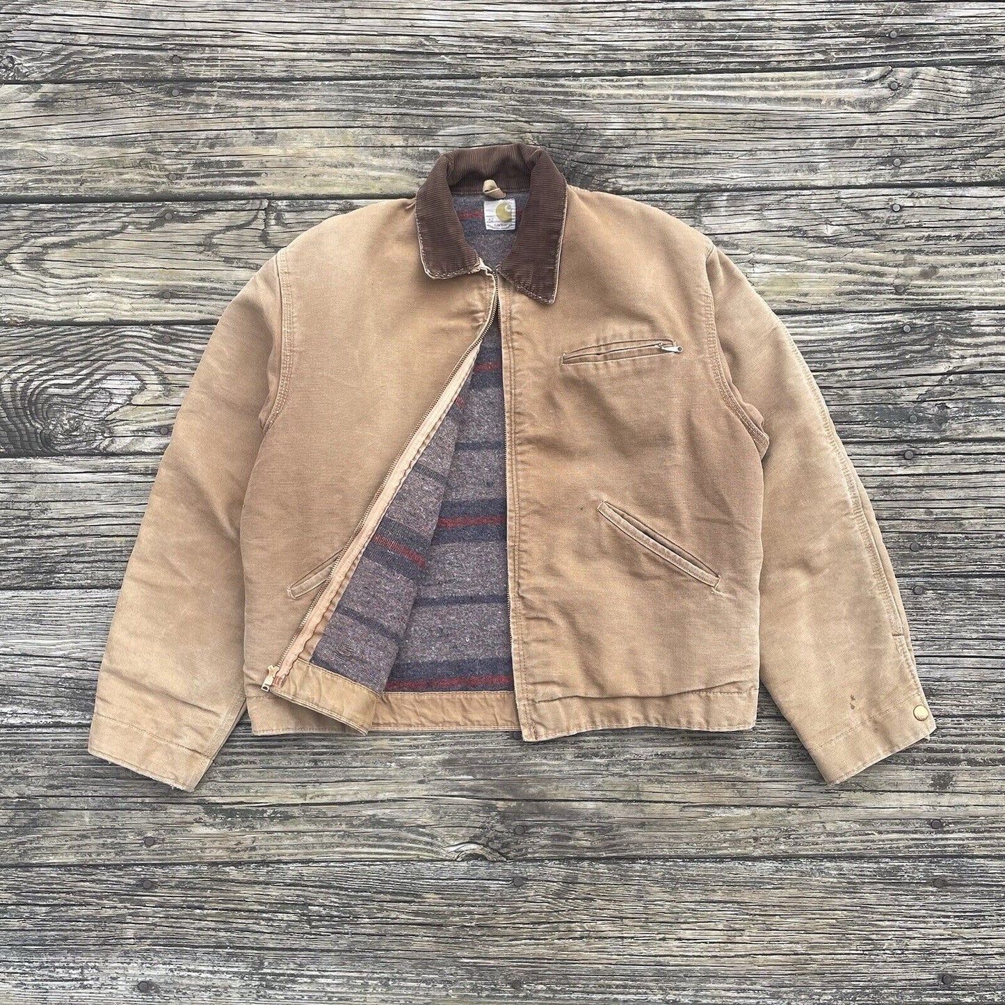 vintage 60’s carhartt 6blj wool lined detroit jacket in brown size medium