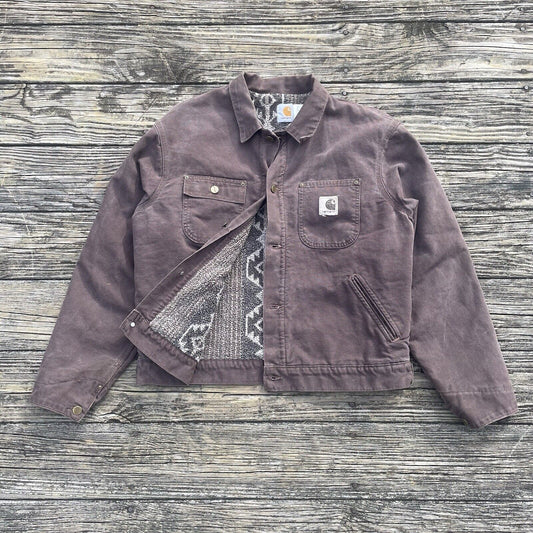 vintage carhartt jp1073 aztec pile lined chore jacket in mocha size large